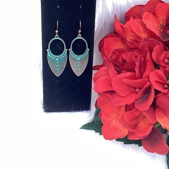 BOGO New Turquoise Blue & Copper Pointed Dangle Southwestern Bohemian Earrings - Picture 4 of 7